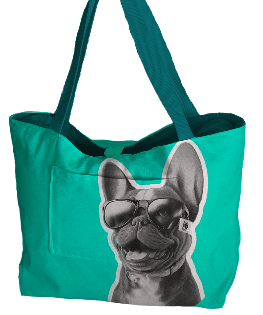 Bolso aguamarina con logo de la marca